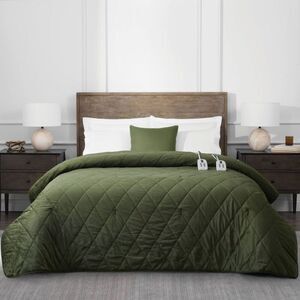 Brookstone Full/Queen Heated Diamond Stitch Quilt Blanket Green